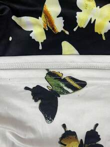 Plus Size Fashion Butterfly Print Casual Vacation Strap Dress - Black and White - View 4