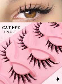 5 Pairs Spikey Manga Lashes Anime False Eyelashes Wet Look Cat Eye Lashes Cartoon Eyelashes Dramatic Fake Lashes Wet Wispy Winged Manga Eyelashes Fox Eye Lashes Japanese Cosplay, Dense Pointed Thailand-Style Lashes Makeup Tool - 黑色 - 查看 2
