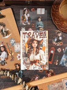 80 Retro Fashion Illustration Stickers Set, Cartoon Style Romantic Nostalgic Girls, Household Items, Cute Pets And Other Elements, PET Waterproof Creative Diary Decoration, Very Suitable For Notebooks, Water Bottles, Skateboards, Fresh And Simple Stickers
