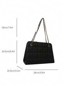 New Fashionable Solid Color PU Leather Plaid Square Bag, Elegant Versatile Business Commuting Office Metal Chain Crossbody Bag, Vintage Large Capacity Travel Vacation Underarm Bag, Casual Outdoor Shopping Handbag, Women Shoulder Bags For Holiday Gifts - Multicolor - View 8