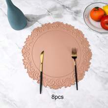 4 件/6 件/8 件/12 件加厚复古花卉皮革餐垫，可洗圆形隔热杯垫，适用于餐厅、家居、派对、节日装饰