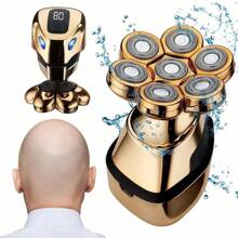 1pc Gold 7D Bald Head Electric Shaver For Men, Quick Shaving For Commuting & Dating, Quickly Shaves And Trims Bald Head, Smart Battery Display, Comes With USB Charging Cable And Cleaning Brush, Upgraded Motor For Efficient Use, Suitable For Men's Haircut And Daily Cleaning, Great Gift For Husband