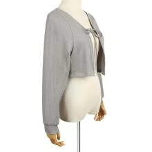 1pc Women's Shrug Cardigan, New Fashion Tie-Front Long Puff Sleeve Cropped Open Front Lightweight Outerwear - Multicolor - View 7