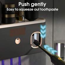 Intelligent UV Toothbrush Sanitizer Holder And 5 Slots Toothbrush Holders, Toothbrush Holder Wall Mounted With Toothpaste Dispenser, USB/Solar Rechargeable Toothbrush Sterilizer, Bathroom Toothbrush Sanitizer, Without Drilling Home Bathroom Decor Fall Decor Back To School - 黑金色 - 查看 4