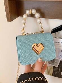 A Mini Love Tote. Cute, Casual, Versatile, New And Fresh Nylon Bag. A Pearl Handheld Metal Chain Bag That Can Be Worn On One Shoulder And Across The Body. Suitable For Daily Outings, Travel Vacations, And Parties. The Best Choice For Gifts And Birthday Gifts. - View 7