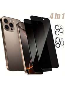 Protector de pantalla de cristal templado antiespía para iPhone 16 15 14 13 12 11 16e Series - Fácil de instalar, a prueba de polvo, alta definición, antihuellas y antiara-ñazos. Incluye 2 paquetes de protector de pantalla + 2 paquetes de protector de lente de cámara, con acabado brillante