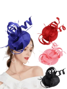 1 件迷人帽子头饰羽毛茶会帽女士肯塔基德比帽赛马帽女士和女孩 - 彩色 - 查看 6