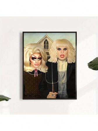 1 Pc Wood Frame American Gothic Trans Queen Canvas Painting Thickness 2.25cm /0.9 Inches High Quality Wall Art Printed Posters Hanging Wall Pictures Decorated Home Gifts, Holiday Gifts, Living Room, Bathroom, Bedroom Decoration, Kitchen