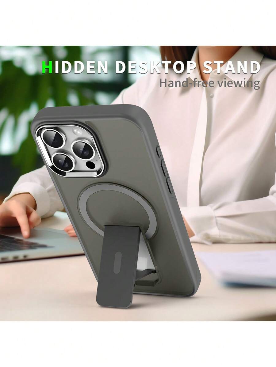 Funda para teléfono con marco de metal a prueba de golpes, acabado mate, soporte plegable y cubierta trasera magnética dura compatible con iPhone 11 12 13 14 15 Pro Max Plus