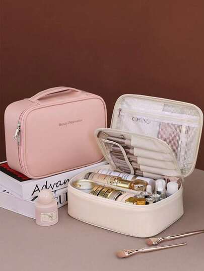 1pc High-Quality Large Capacity Cosmetics Storage Bag, Waterproof Travel Makeup Bag, Portable And Detachable Compartment Makeup Tool Storage Box, PU Material, Perfect Makeup Storage Bag Summer Travel,Vacation Home Bathroom Decor Holiday Makeup Organizer Bathroom Accessories Back To School