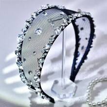 1pc Black Lace Headband, Versatile Daily Wear Hair Accessories, Netted Rhinestone Embellished Elegant Hairband For Women Headbands Hair Hoop