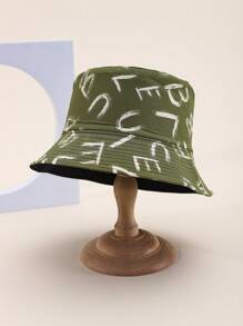 1 pieza Sombrero de cubo con estampado de letras y geométrico, estilo casual bohemio y callejero, en poliéster, con protección contra el viento y los rayos UV, para uso decorativo, sombrero de sol para actividades al aire libre como pesca, senderismo, primavera/verano, unisex