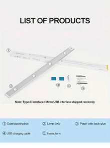 1 pieza Luz LED para gabinete con sensor de movimiento, luz LED inteligente extra delgada recargable por USB y regulable con 3 modos de color, inalámbrica magnética para cocina, armario, closet, dormitorio y mirilla