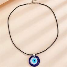 1pc Devil's Eye Circular Pendant Necklace, Minimalist & Fashionable