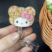 Sanrio 1 pezzo Porta badge a rullo retrattile in acrilico con personaggi di Hello Kitty e amici, adatto per medici, infermieri, insegnanti - Accessorio per auto, zaini, con effetto glitter