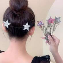 1pc Rhinestone Star Decorated Hair Clip, Metallic Sweet Lady Side Bangs Clips, Fashion Hair Accessory