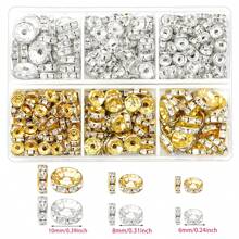 1 BOX Spacer Beads For Crafting, Colorful Rondelle Spacer Beads Box, Fancy Sparkle Crystal Rhinestone Spacer Loose Beads For Necklace Bracelet Earring Jewelry Making And Pens DIY Dec