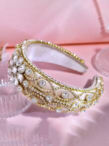 1 Piece Of Women Shiny Khaki Retro Palace Style Velvet Sponge Headband Elegant Gorgeous Personalized Rhinestone Flower Design Hair Accessories For Brides Wedding Bridesmaids Gifts Daily Styling Accessories,Hairband,Hair Hoop