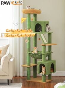 PAWZ Road Cactus Cat Tree 71" For Large Cats Up To 20 Lbs With Super Large Hammock, Sturdy Cat Tower With 4 Sisal Scratching Posts & 2 Spacious Condos For Large Adult Cats - Green - View 2