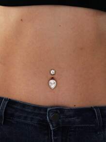 1pc 925 Sterling Silver Zirconia Crystal Water Drop Navel Belly Button Ring, Suitable For Men And Women For Daily Wear And Party