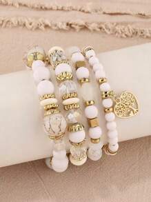Conjunto de 4 Pulseiras Elásticas de Contas Acrílicas Coloridas Estilo Vintage e Elegante para Mulheres, Adequadas para Festivais, Aniversários, Encontros, Danças, Festas, Casamentos, Feriados, Compras, Deslocamentos Diários.