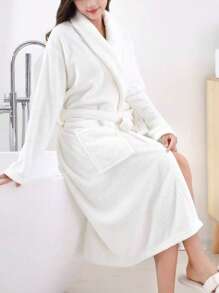 Summer Pineapple Grid Bathrobe Men And Women Universal Residence Clothing Bathrobe Solid Homewear Nightgown Home Cloth,Soft, Monk-Style Collar, Long Sleeves, Soft, Warm, Non-Shedding - Multicolor - View 5
