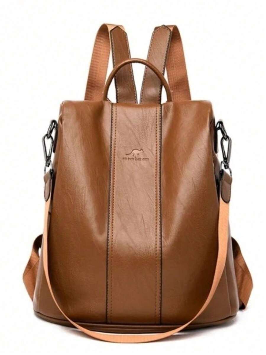 Vintage Soft Leather Anti-Theft Backpack High Capacity Kangaroo Shoulder Bag - 駝色 - 查看 1