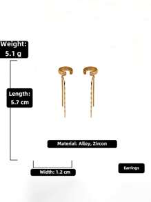 1 对锆石 C 形流苏耳夹，时尚简约耳环，适合无耳洞人士
