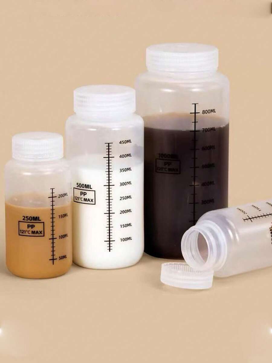 1 个加厚带刻度瓶，透明药品/咖啡/牛奶/液体储存罐，宽口 - 白色 - 查看 1