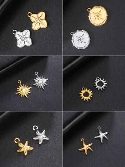 1 件不锈钢可爱迷你太阳和海星吊坠，DIY 珠宝制作配件，适用于手链、项链、耳环