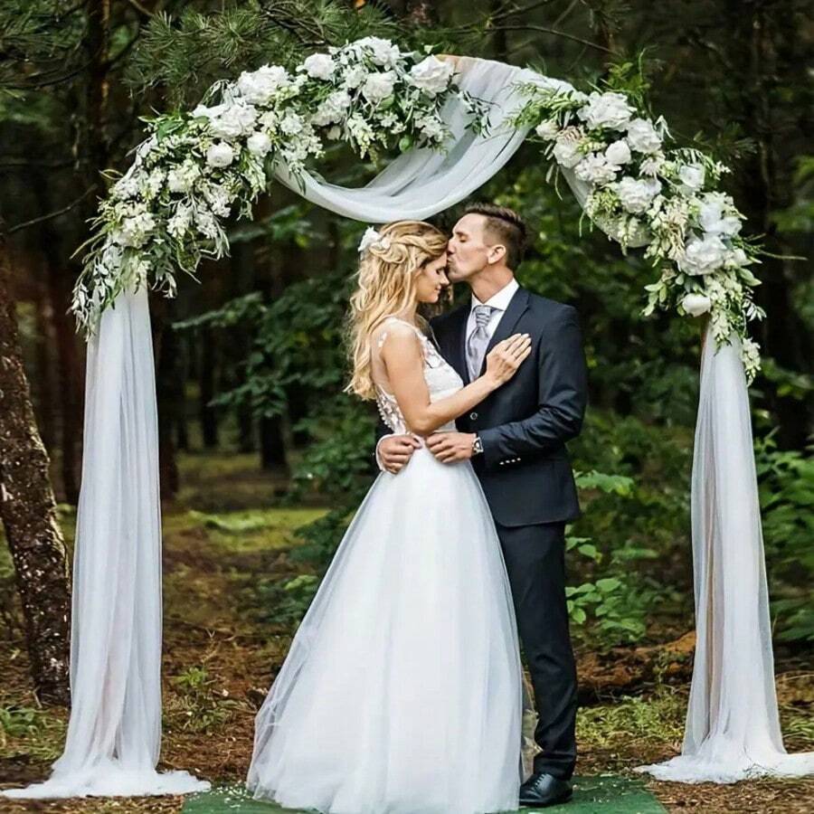 78"/118"/315" Large Size Elegant White Chiffon Voile Wedding Arch Curtain Backdrop, Suitable For Ceremony And Stage Decoration, Wedding Decor - Multicolor - View 1