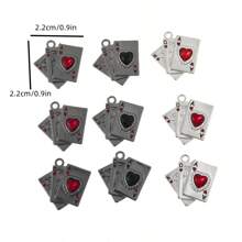 6pcs/10pcs Fashion Charm Random Color Creative Classic Playing Card Heart Inlay Synthetic Stone Design Y2K Alloy Enamel Pendant/Keychain Lobster Clasp Suitable For Jewelry Making DIY Necklace, Keychain, Backpack Decor, Earrings, Anklet, Craft Supplies - Multicolor - View 5