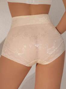 High Waist Lace Abdomen Control Slimming Pants For Women, Sexy Waist Cincher Shaper Enhancer Panty - Apricot - View 5
