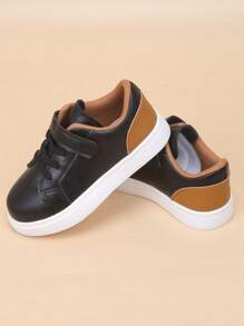 Kids' Casual Color Block Hook And Loop Closure Campus Style Fashion Sneakers - Black - View 4