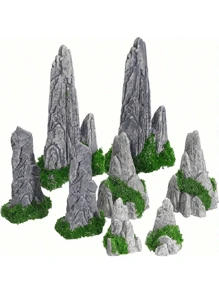 8 件灰色树脂岩层禅意花园山地装饰套装，适用于盆景景观装饰、玻璃容器、水族箱、爬行动物缸装饰、礼物、DIY 风景、桌面展示、无需电池 - 彩色 - 查看 5