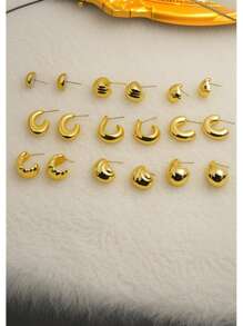 6-18pcs Fashionable, Elegant And Sophisticated Natural Style Earrings - Gold - View 6