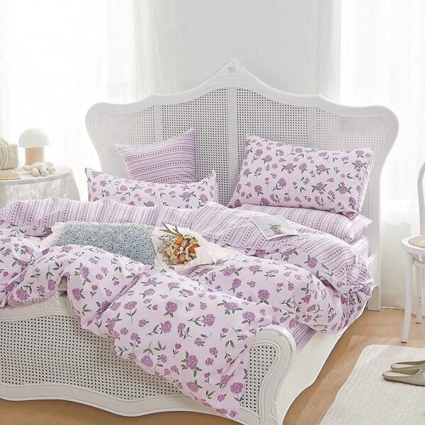 1SET INS estilo elegante romântico roxo AB versão algodão impresso conjunto