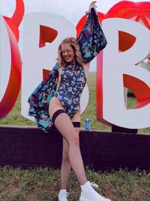 Mushies Sideboob Bodysuit – Blacklight Reactive Festival One-Piece - 黑色 - 查看 9