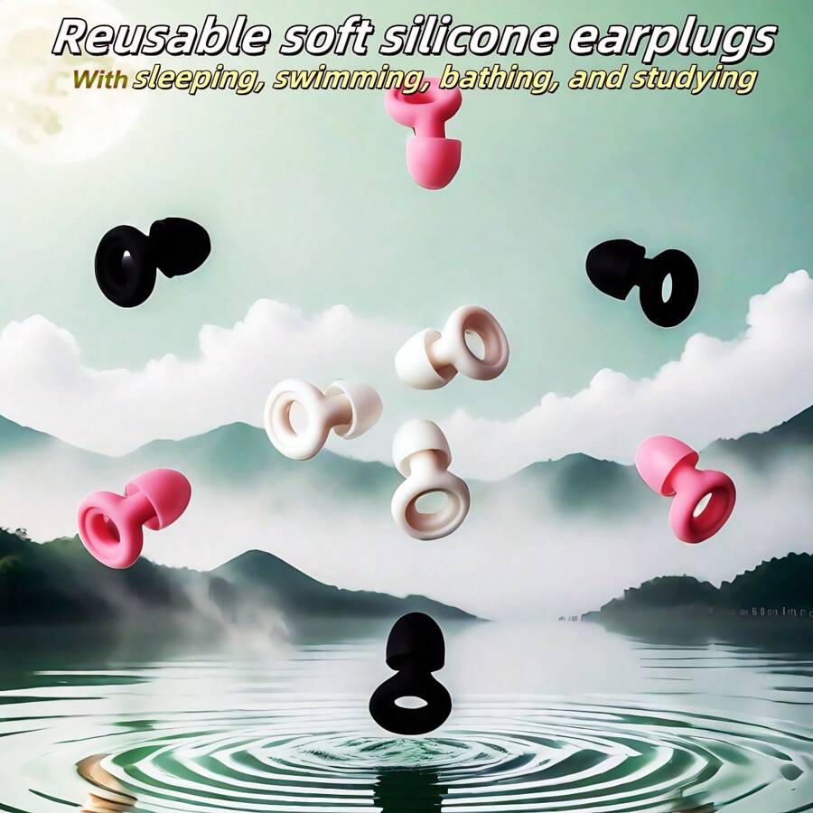 Reusable Sleep Earplugs, Swimming Earplugs, Noise Proof And Waterproof, Suitable For Swimming, Snoring, Studying, Concerts, Outdoor Travel, Industrial Work, Comfortable Soft Silicone Noise-Proof Ear Plugs