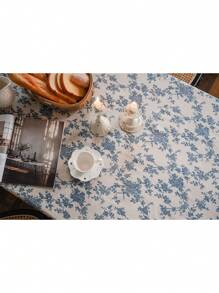 1 pezzo Tovaglia in cotone e lino con stampa di rose blu, adatta per scrivanie d'ufficio, decorazioni di hotel e tappetini da picnic