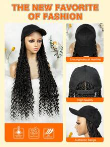 Braided Baseball Cap, Long Hair Braided Synthetic Hair Cap, Crimped Hairstyle Design, Suitable For Daily Wear And Workplace - Black - View 8