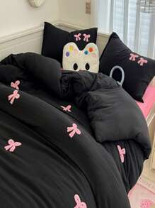 Set de ropa de cama suave de 3 piezas con bordado de mariposas, que incluye funda de edredón y funda de almohada, para niñas
