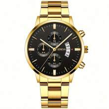 时尚男士休闲不锈钢石英表带日历 - 彩色 - 查看 14