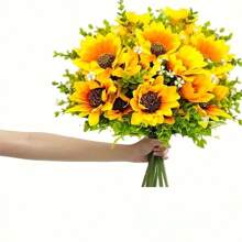 2 件 - 彩色抗紫外线人造向日葵花束 - 适合室内和室外家庭花园装饰，适用于花园、感恩节、情人节、春季和夏季庆祝活动，以及门廊和窗框装饰。