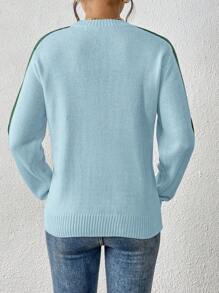 Women's Colorful Rainbow Striped Casual Crew Neck Long Sleeve Sweater, Autumn/Winter - Baby Blue - View 4