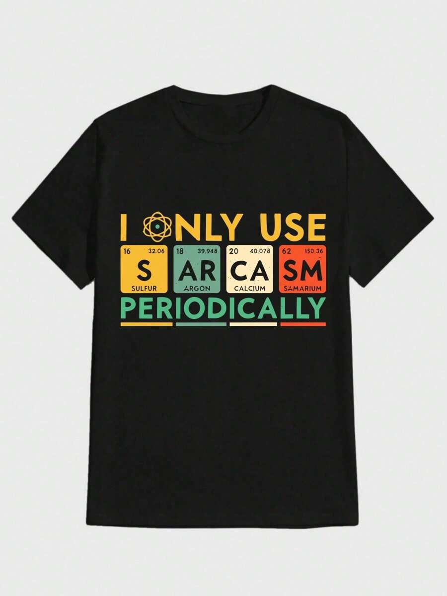 Chiste de ciencia rara Sarcasmo Tabla periódica de elementos Camiseta Camiseta de algodón pesado puro con impresión digital casual - Negro - Ver 1