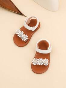婴幼儿花朵装饰魔术贴扣可爱白色凉鞋 - 白色 - 查看 1