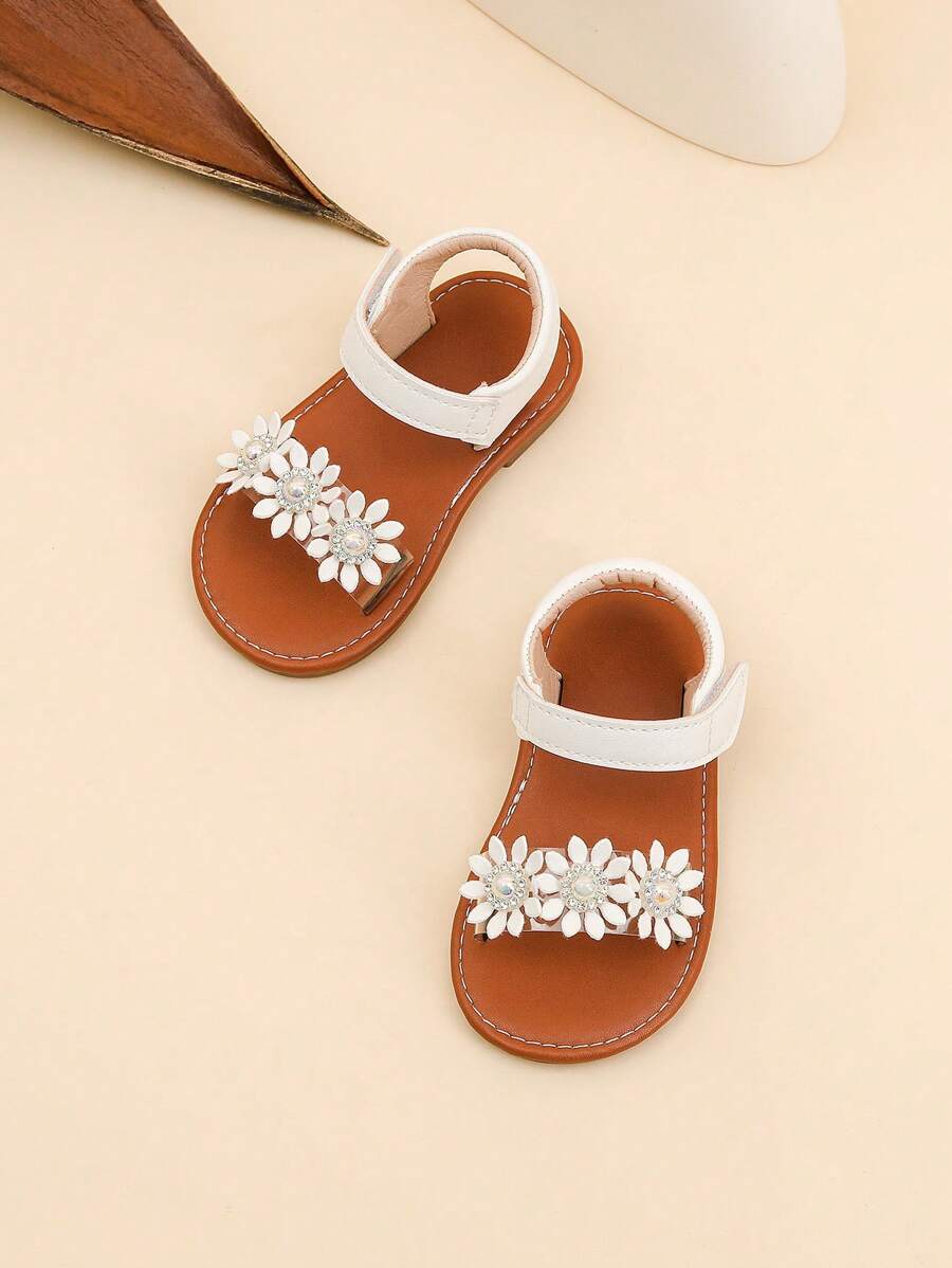 婴幼儿花朵装饰魔术贴扣可爱白色凉鞋 - 白色 - 查看 1