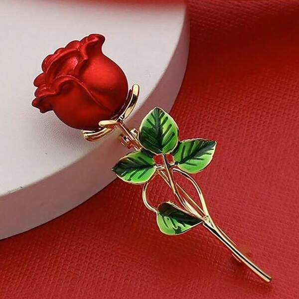 1 Pc Rose Flower Elegant Red Chic Fashion High-Quality Pin Brooch, High-End Jewelry Lapel Pin Brooch Dress Accessories Pin For Clothes Bag Charm School