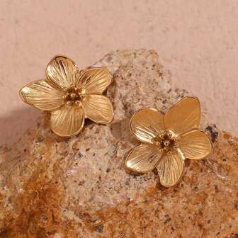 1 件复古风格不锈钢金色 3D 花朵耳环，优雅高端设计，母亲节或派对活动的理想礼物